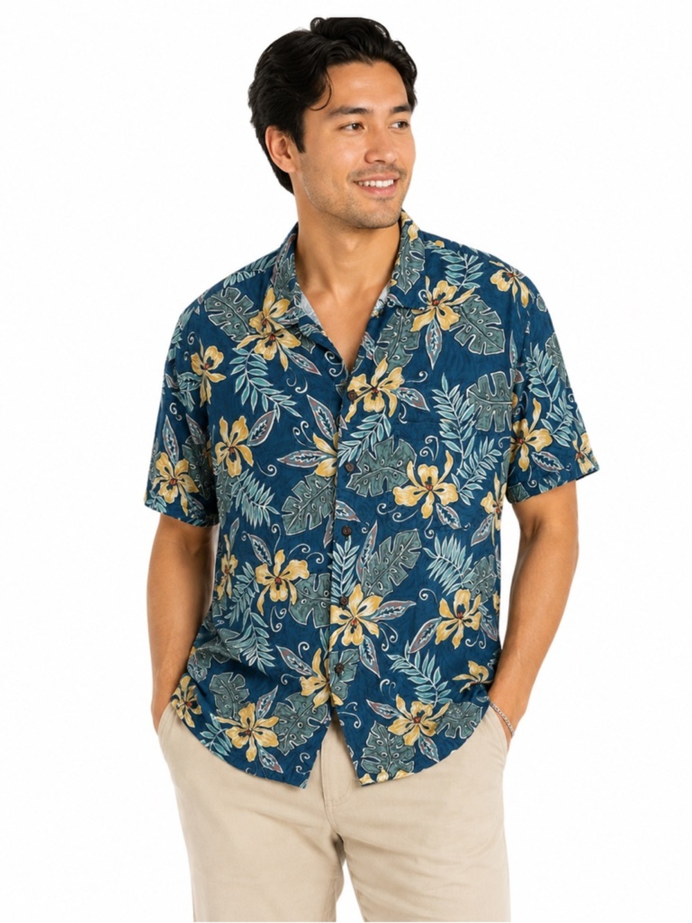 LOLANI Gary's Island Vintage Hawaiian Shirt Button Up Short Sleeve Flowers Leafs